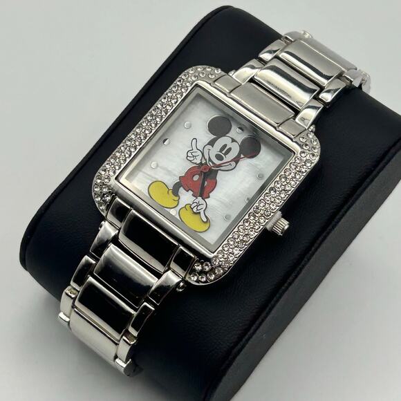 Disney Accessories - Disney Mickey Mouse Silver Tone Crystals Mother Pearl Dial Watch New Battery